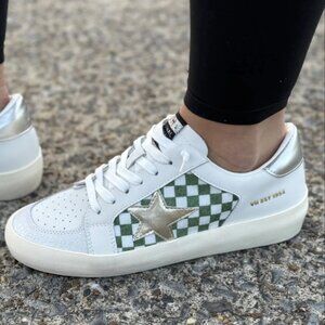 NWT Vintage Havana Nicolette White/Green Checkered Sneakers Women sz 10